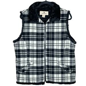 WOOLRICH black & white preppy plaid wool blend full zip vest size large fall